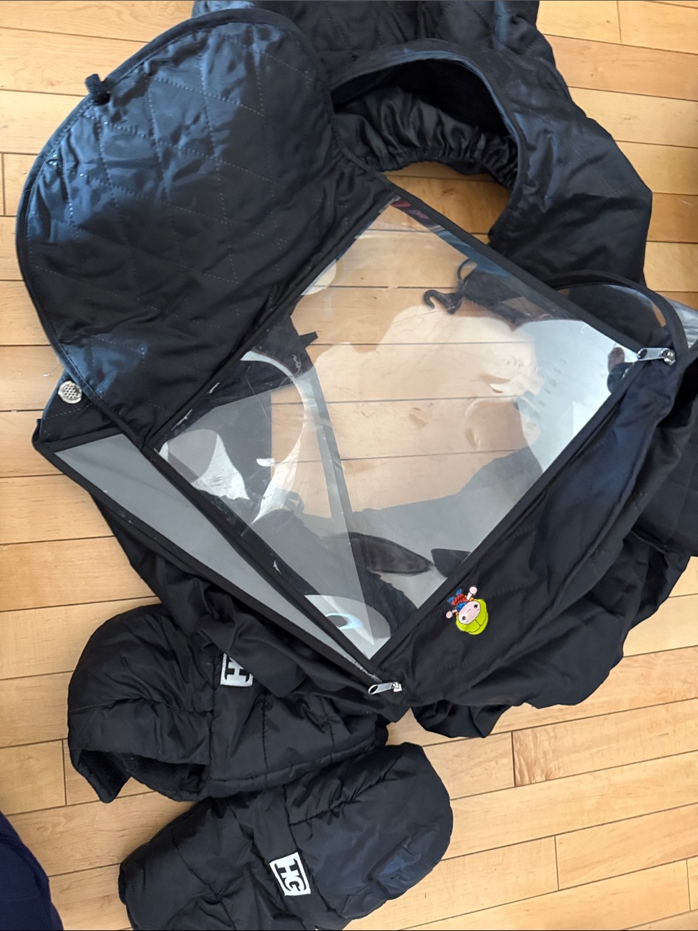 Black Quilted Infant Stroller Weather Cover with Clear Window $ gloves